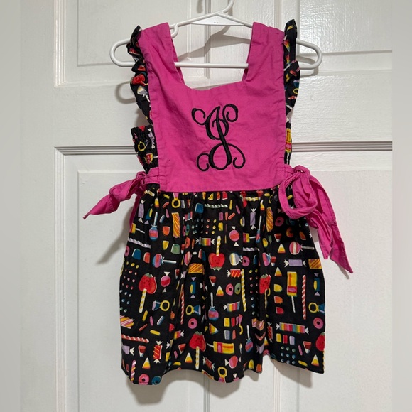 Ruffle Butts Other - 4T “J” Girls Monogram Candy Dress Sleeveless Pink Purple Black Halloween Fall